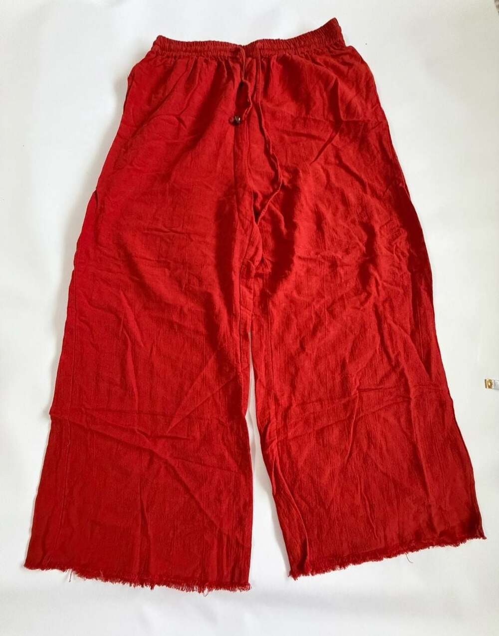 Cassee’s Wide Leg Pants Womens L Red Gauze Drawstring Frayed Hem Boho Beach